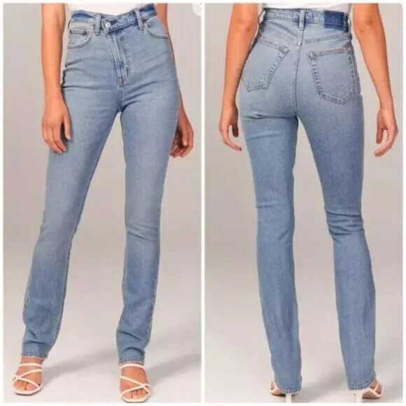 Abercrombie & Fitch 90s Straight Ultra High Rise Jeans 23 Criss Cross Waist NWT - Picture 1 of 11